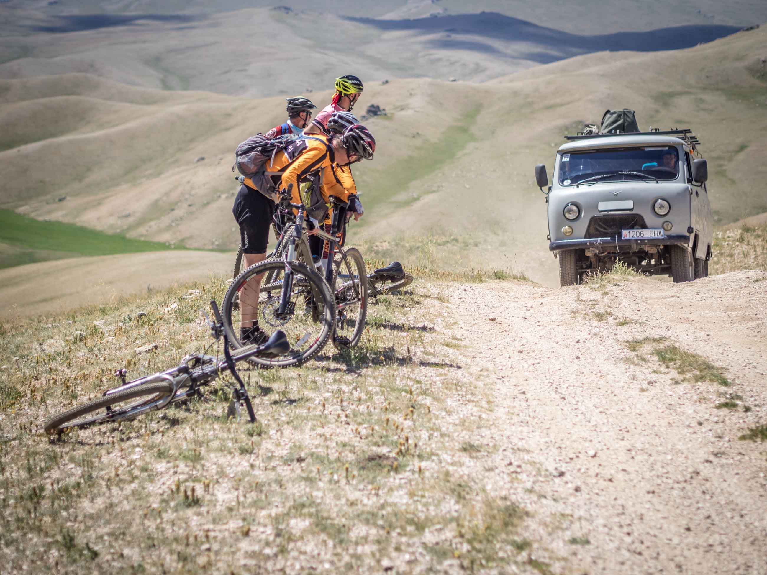 Russian truck as support vehicle on Mongolian cycling trip