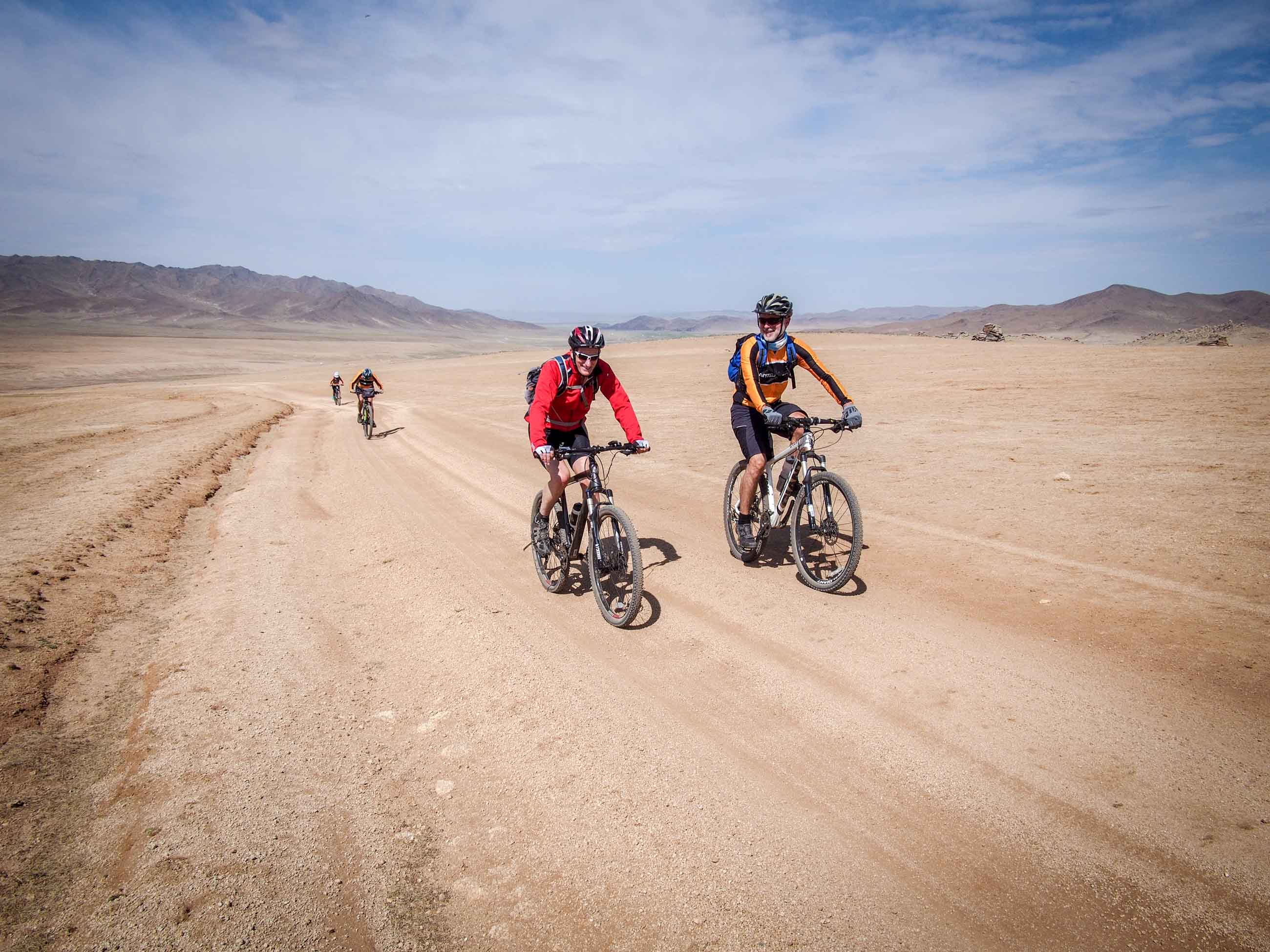cycling through a desert in Mongolia 